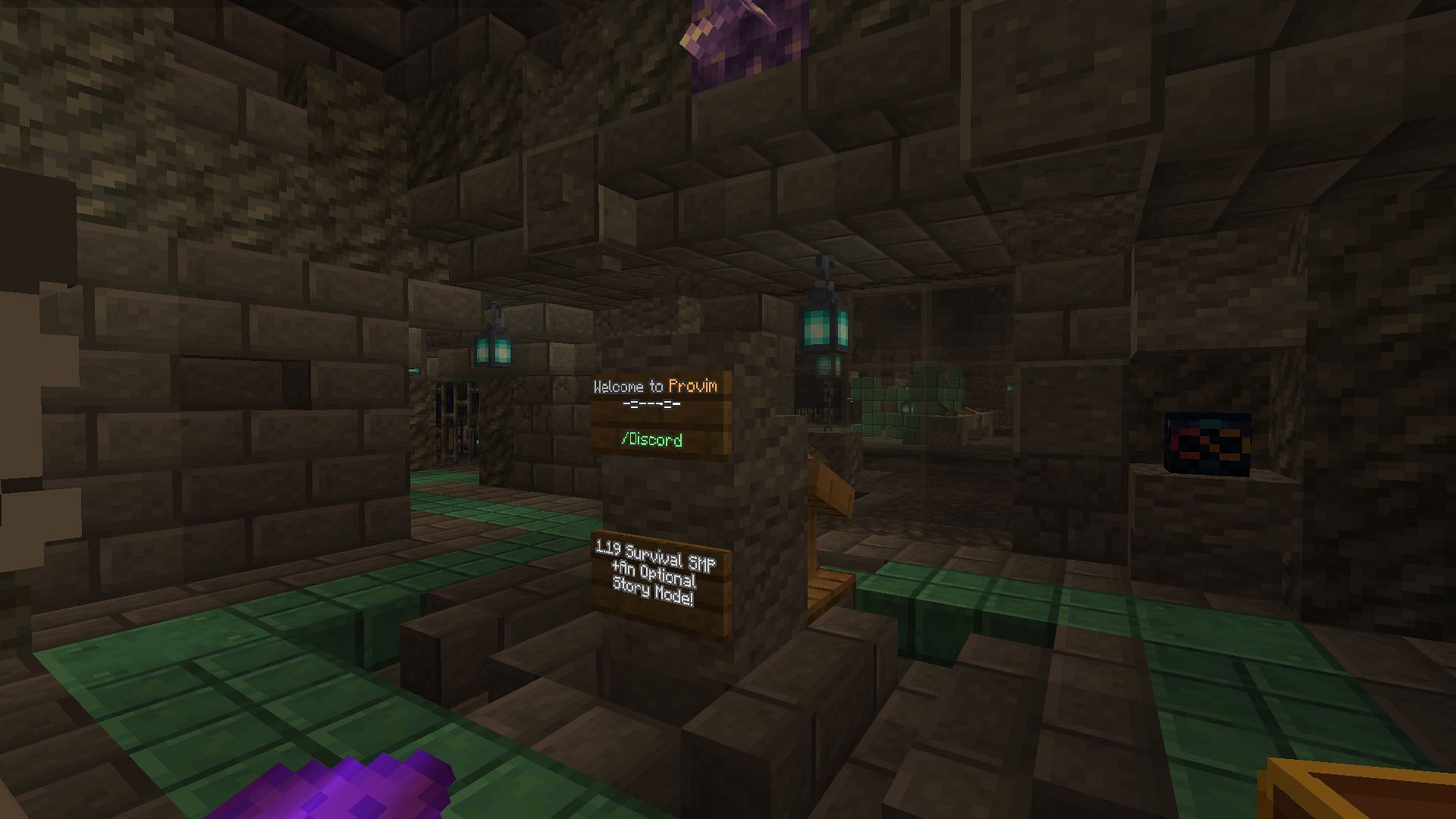 The spawn area for the Provim server (Image via Minecraft)