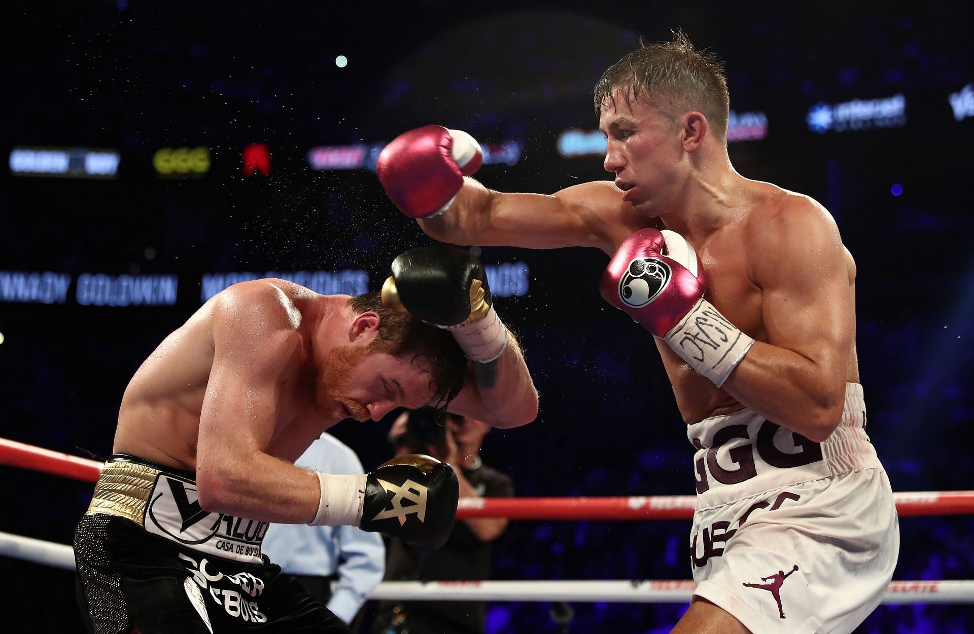 Canelo Alvarez (left) during the second fight against Gennadiy Golovkin (right) at the T-Mobile Arena.