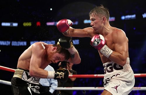 Canelo Alvarez (left) during the second fight against Gennadiy Golovkin (right) at the T-Mobile Arena.