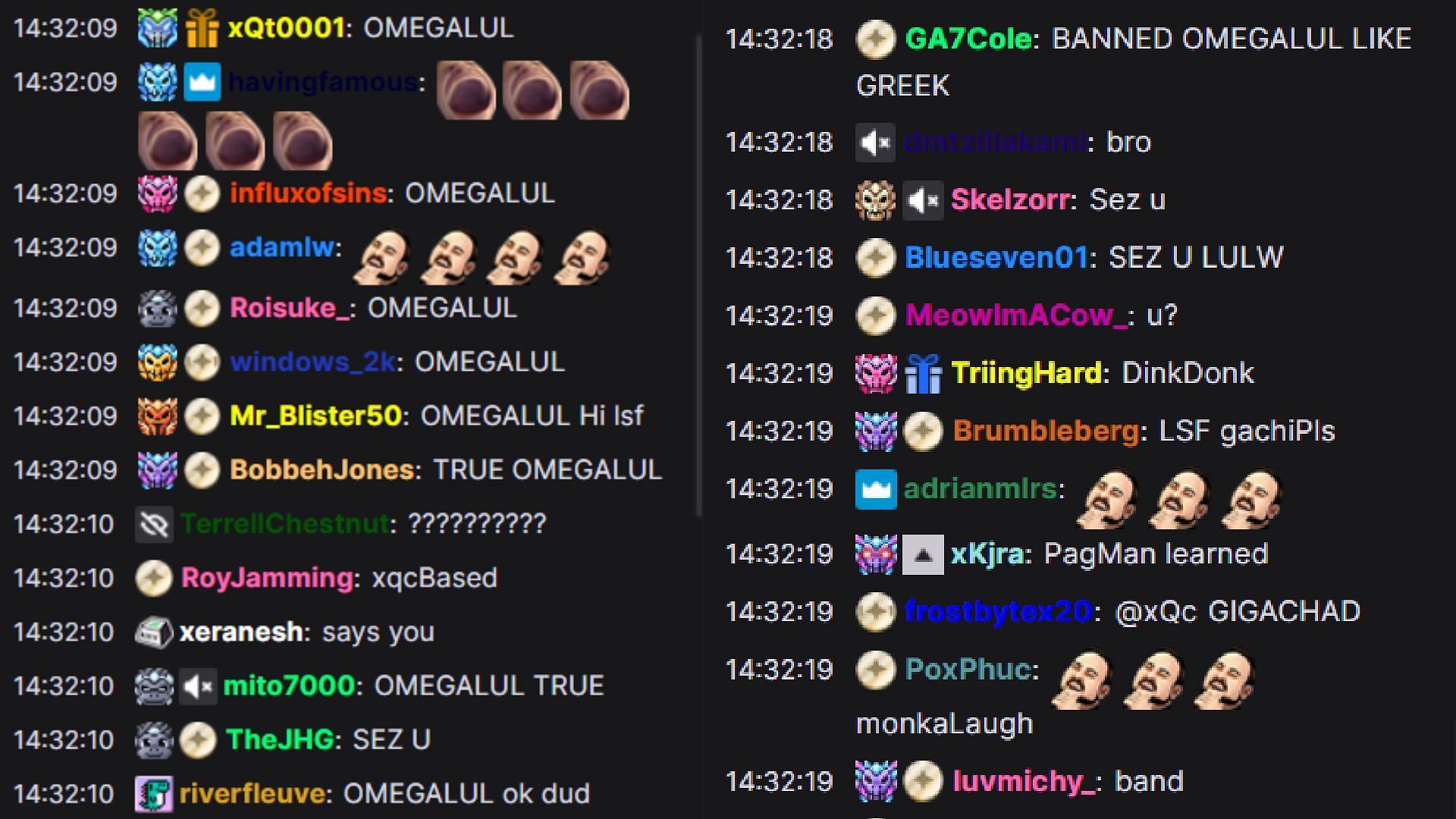 The chat reacting to the joke (Image via xqc/Twitch)