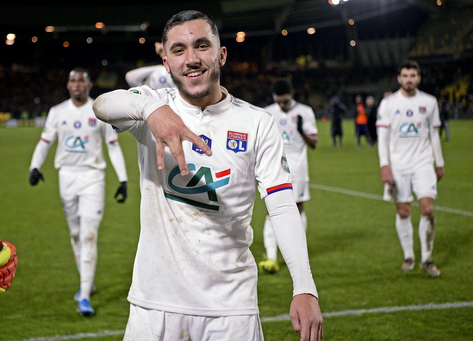 French teenager Rayan Cherki celebrates after scoring for Olympique Lyonnais