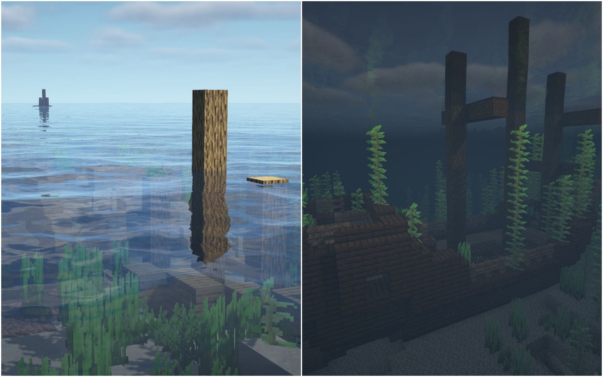 Two shipwrecks east of the village (Image via Minecraft 1.19)