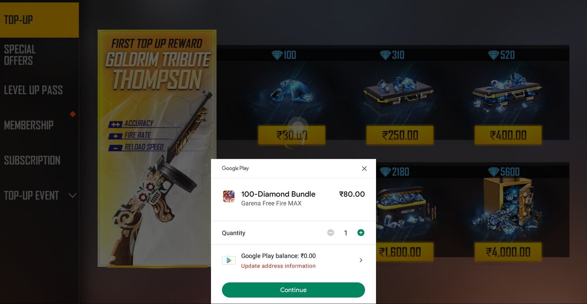 Users can subsequently complete the payment to fulfill the requirements of the event (Image via Garena)