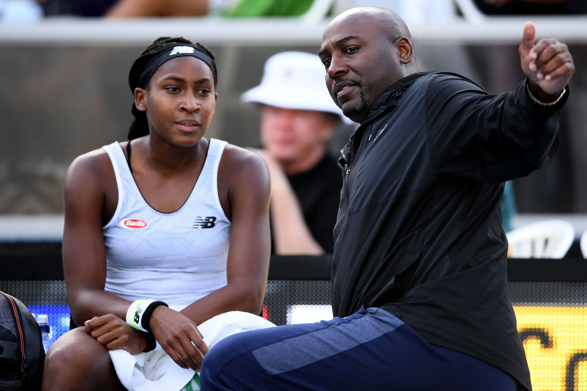 Coco Gauff chatting with her Dad at the French Open