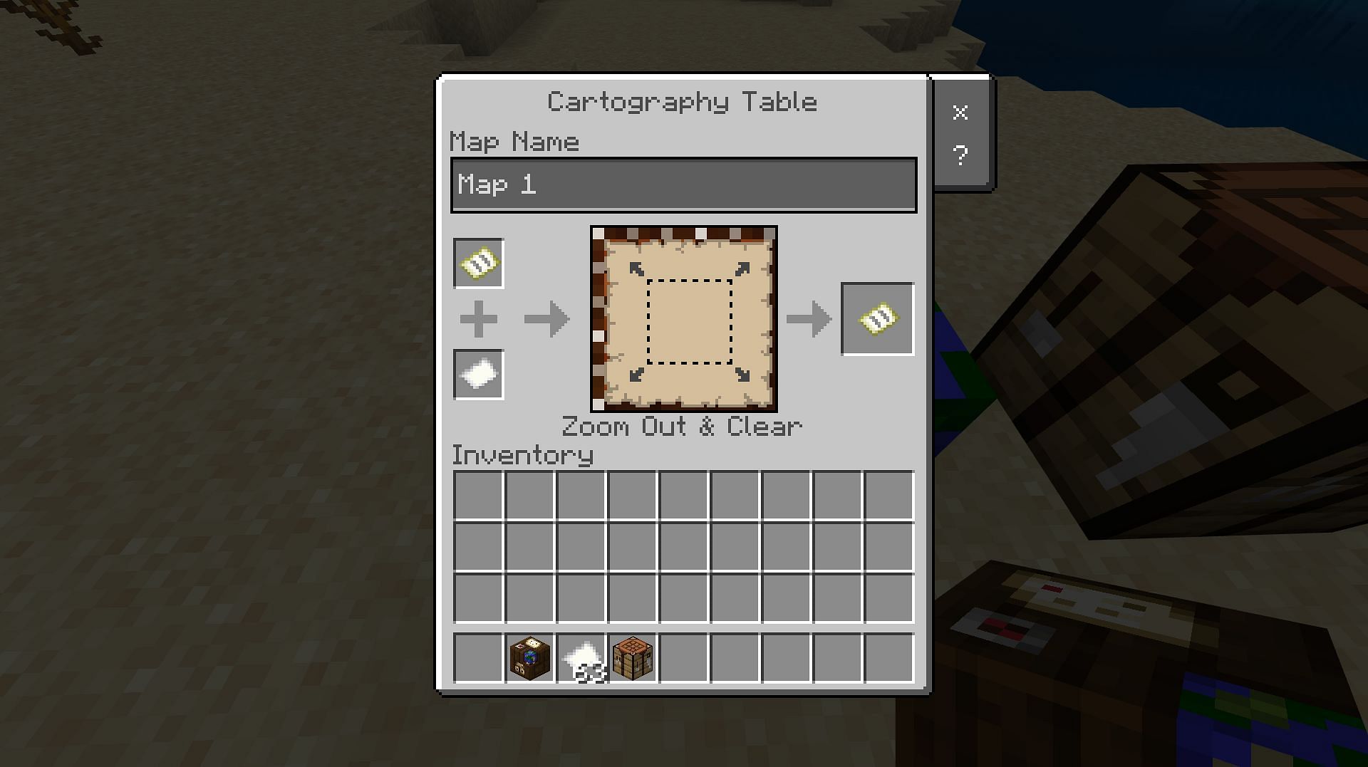 Zooming out a locator map by adding paper (Image via Minecraft 1.19)