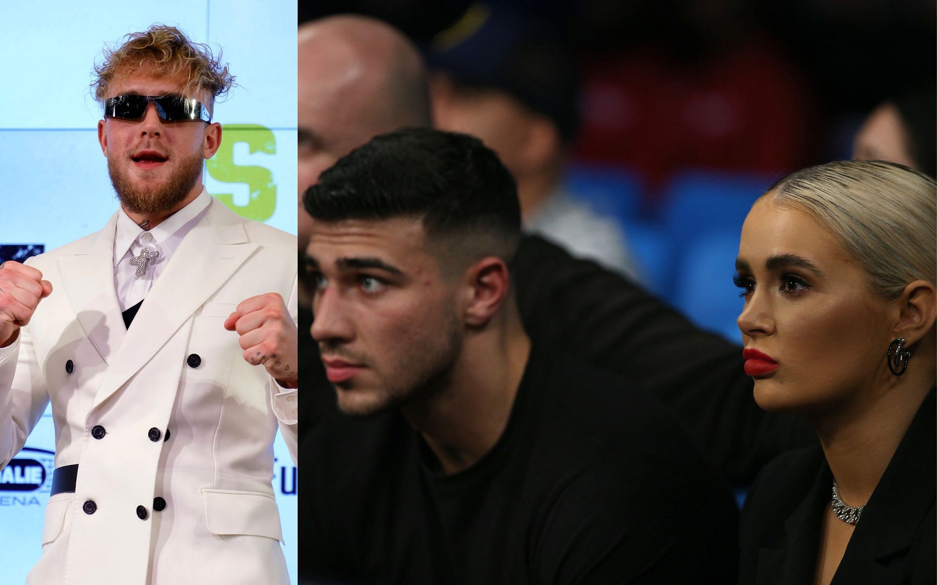 Jake Paul (left) and Tommy Fury with Molly-Mae Hague (right)