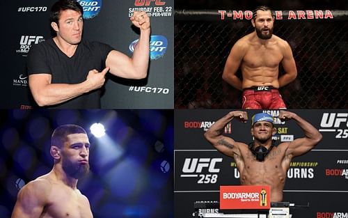 Chael Sonnen (top left), Khamzat Chimaev (bottom left), Jorge Masvidal (top right), and Gilbert Burns (bottom right) [Images courtesy of Getty]