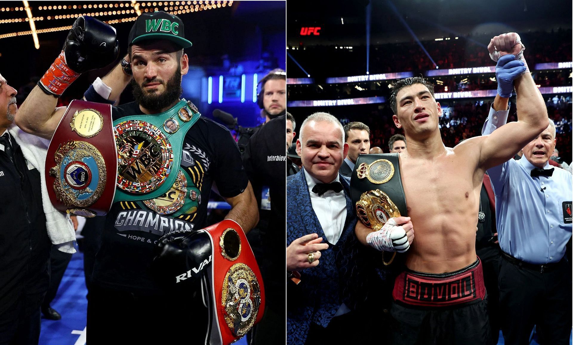 Artur Beterbiev (L) has his eyes set on an undisputed title fight with Dmitry Bivol (R).