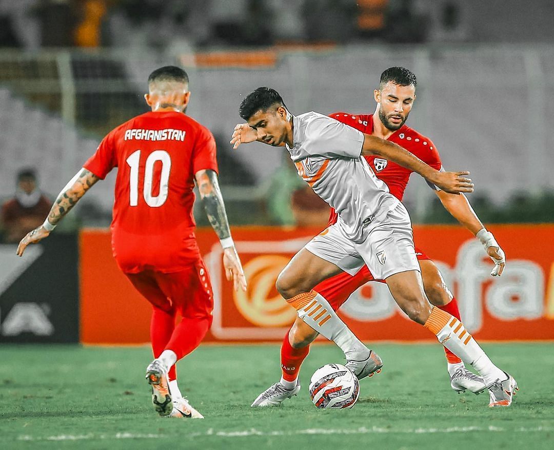 Ashique Kuruniyan in action for the Indian national football team in the recently concluded AFC Asian Cup 2023 Qualifiers against Afghanistan (Image Courtesy: Ashique Kuruniyan Instagram)
