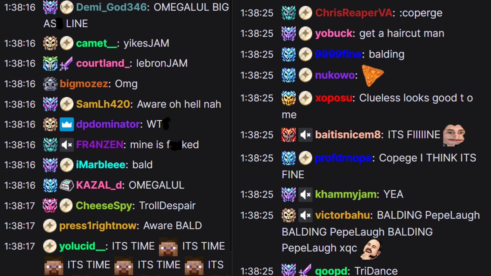 Chat reacts to the hair (Image via xQc/Twitch)