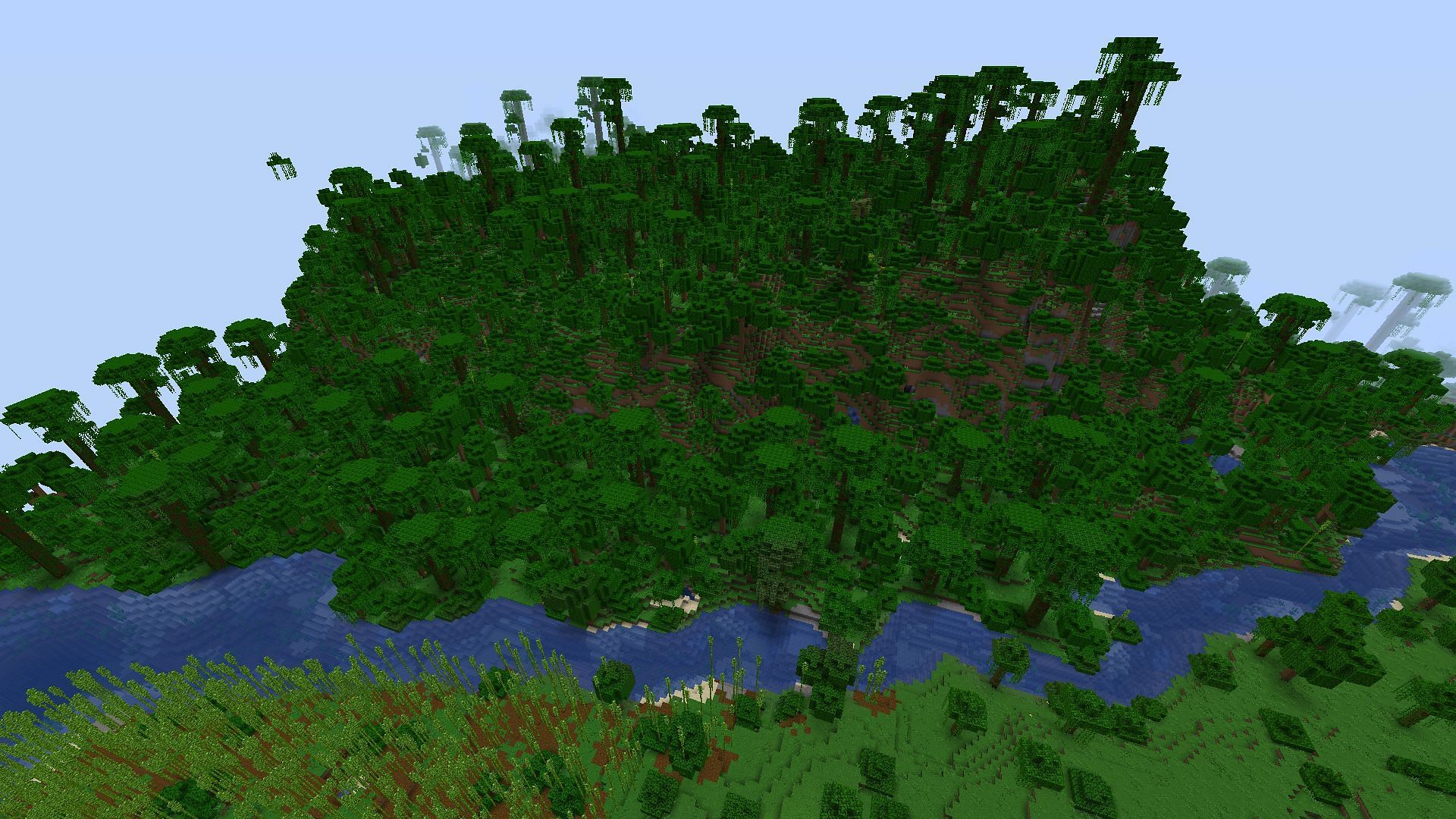 A small part of the seed&#039;s expansive spawn jungle (Image via Minecraft)