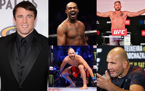 Chael Sonnen (left); Jon Jones and Jiri Prochazka (top and bottom center); Alexander Gustafsson and Glover Teixeira (top and bottom right)