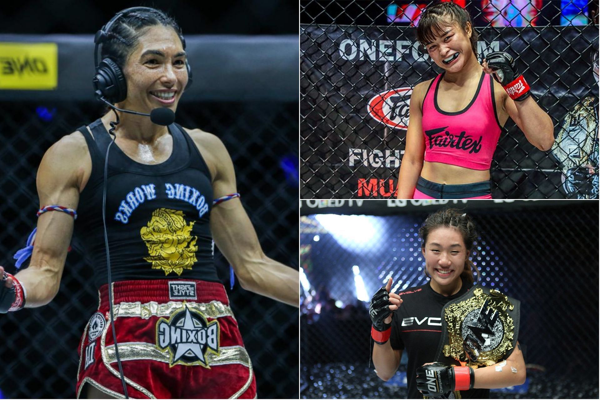 Janet Todd (left), Stamp Fairtex (top right), and Angela Lee (bottom right) [Photo Credits: ONE Championship]