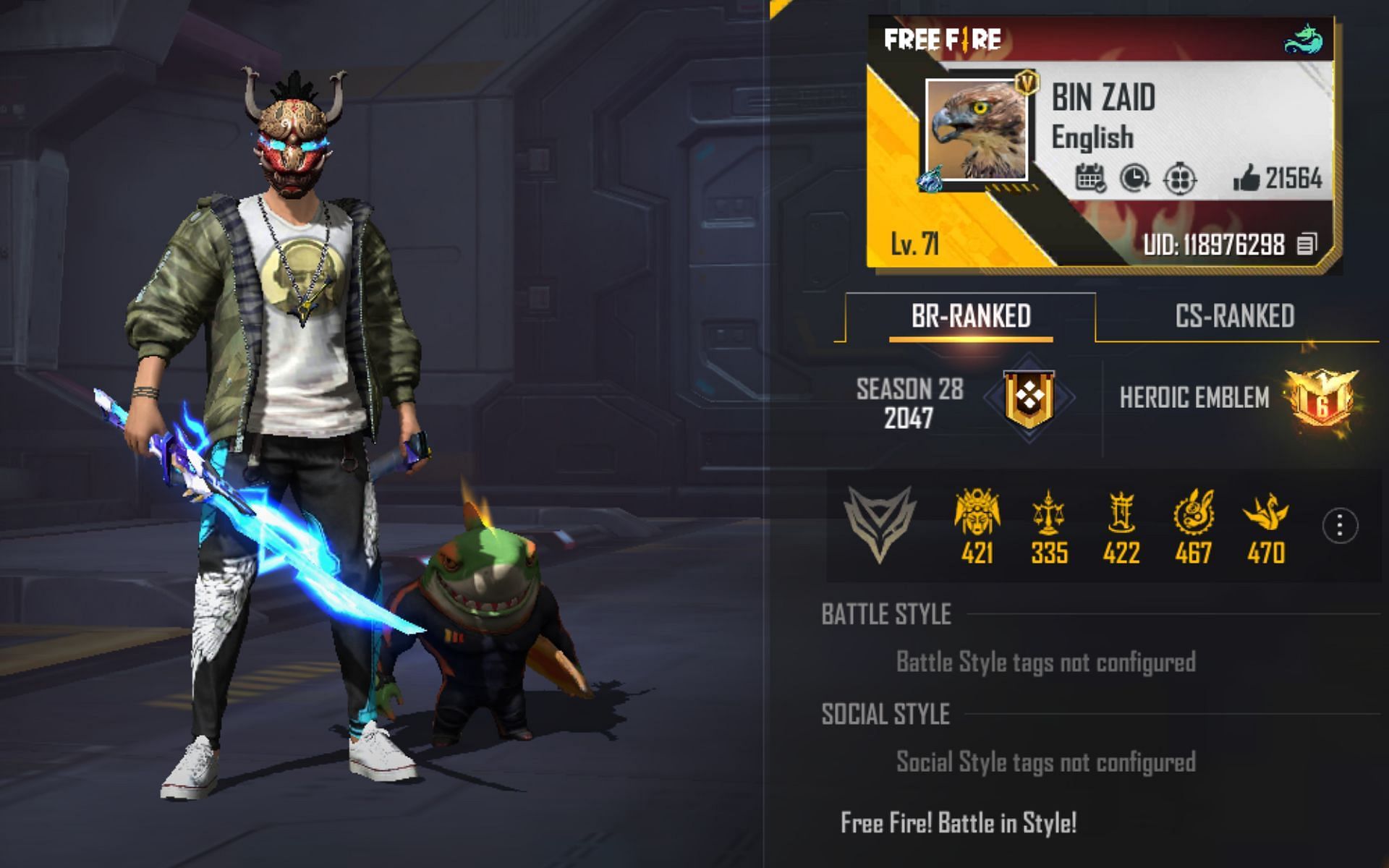 This is Bin Zaid Gaming&#039;s Free Fire MAX ID (Image via Garena)