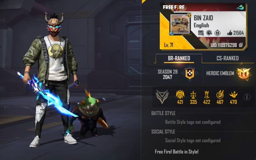 Bin Zaid Gaming's Free Fire MAX ID, stats, rank, K/D ratio, and YouTube