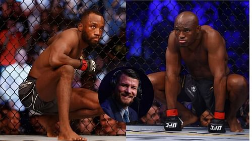 Leon Edwards (L); Michael Bisping (C); Kamaru Usman (R)