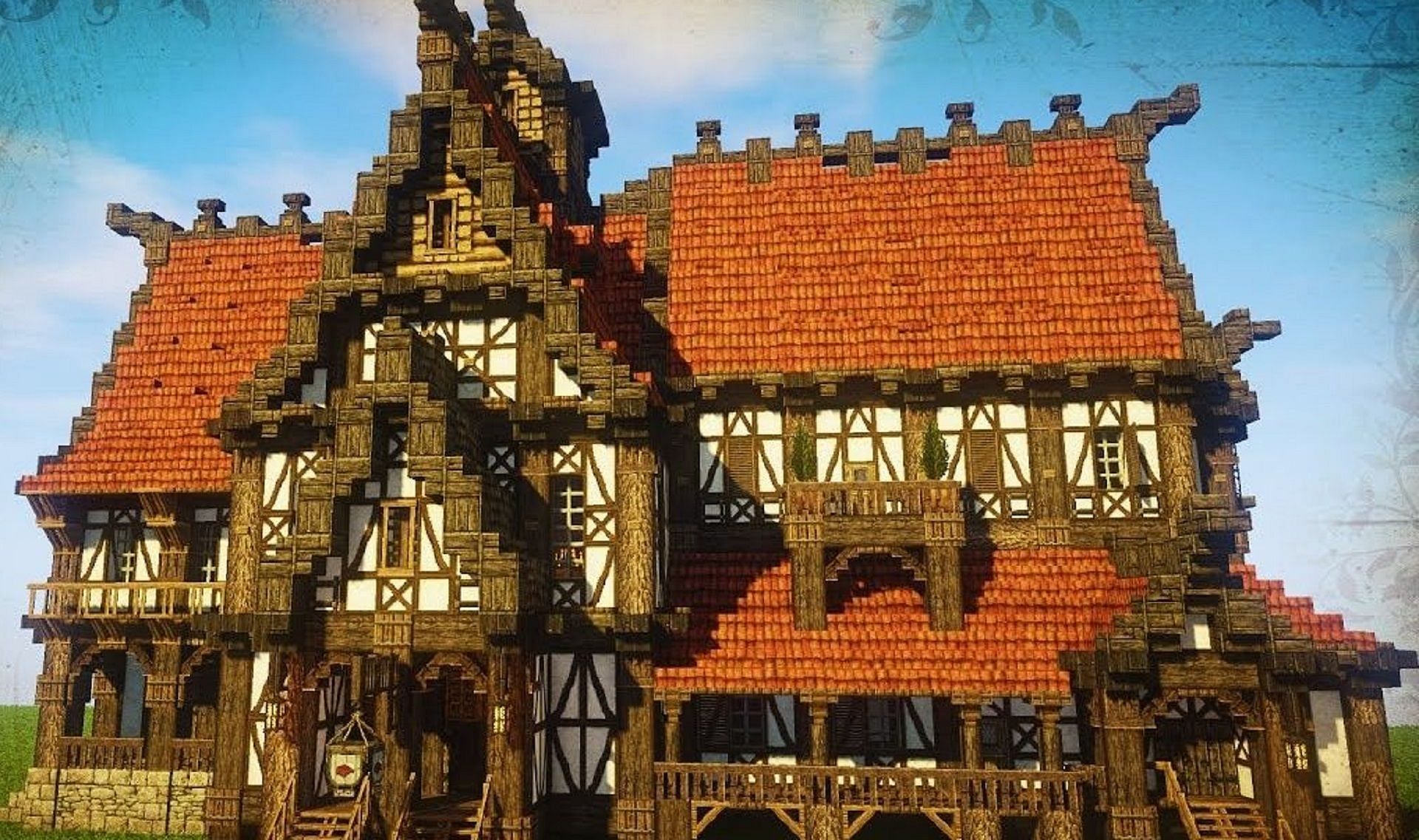 minecraft medieval house large roof