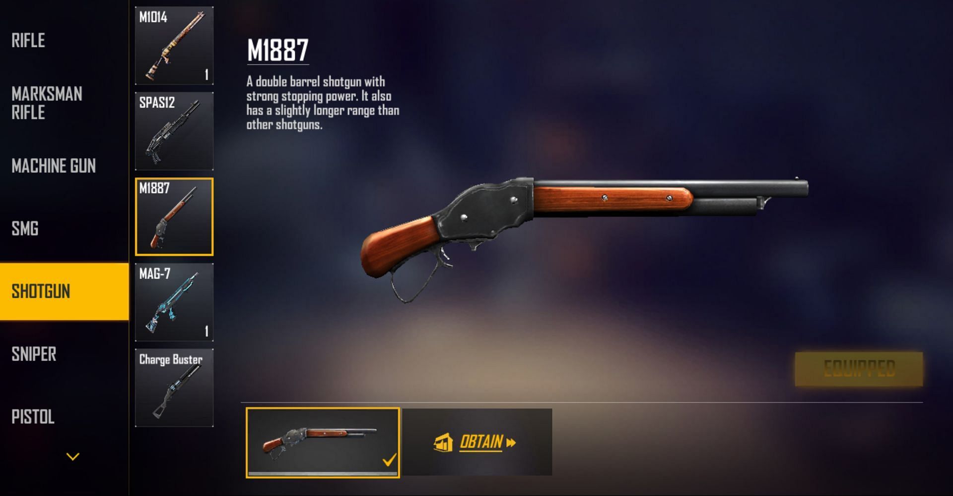 M1887 has the highest damage in the game (Image via Garena)