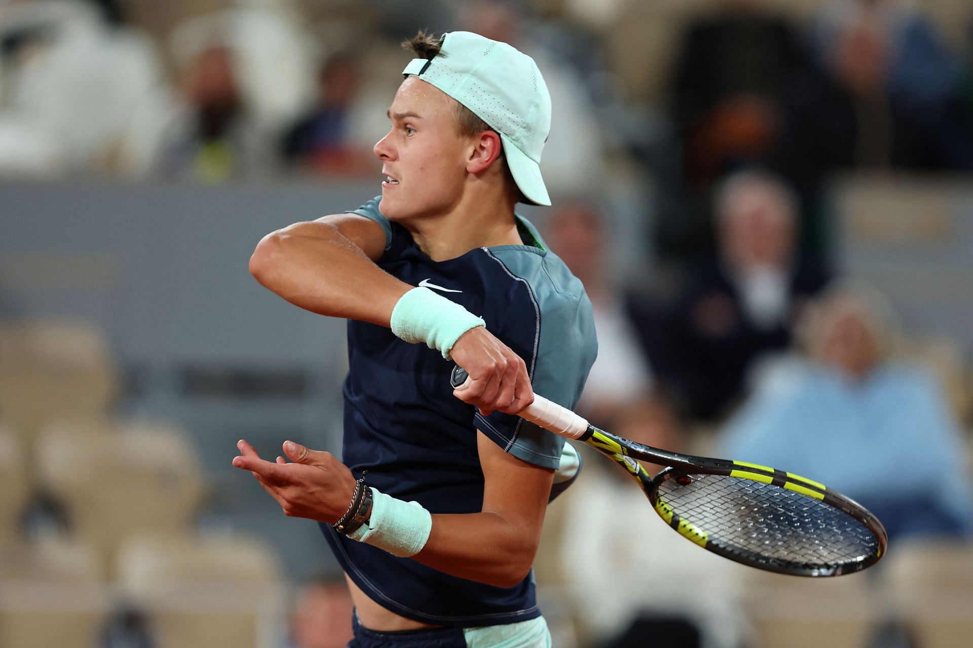 Holger Rune in action at the 2022 French Open