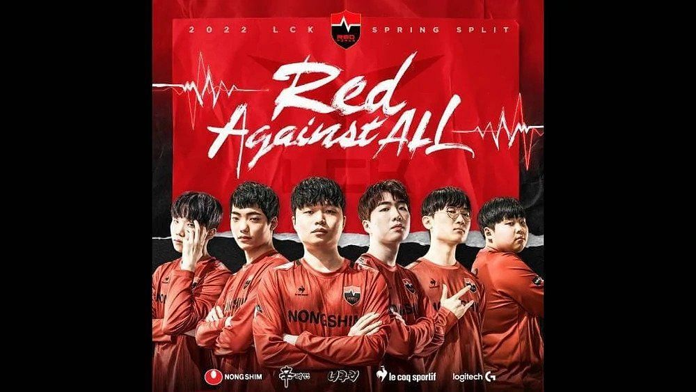 Team Nongshim Redforce&#039;s LCK Spring 2022 squad (Image via Nongshim Redforce)