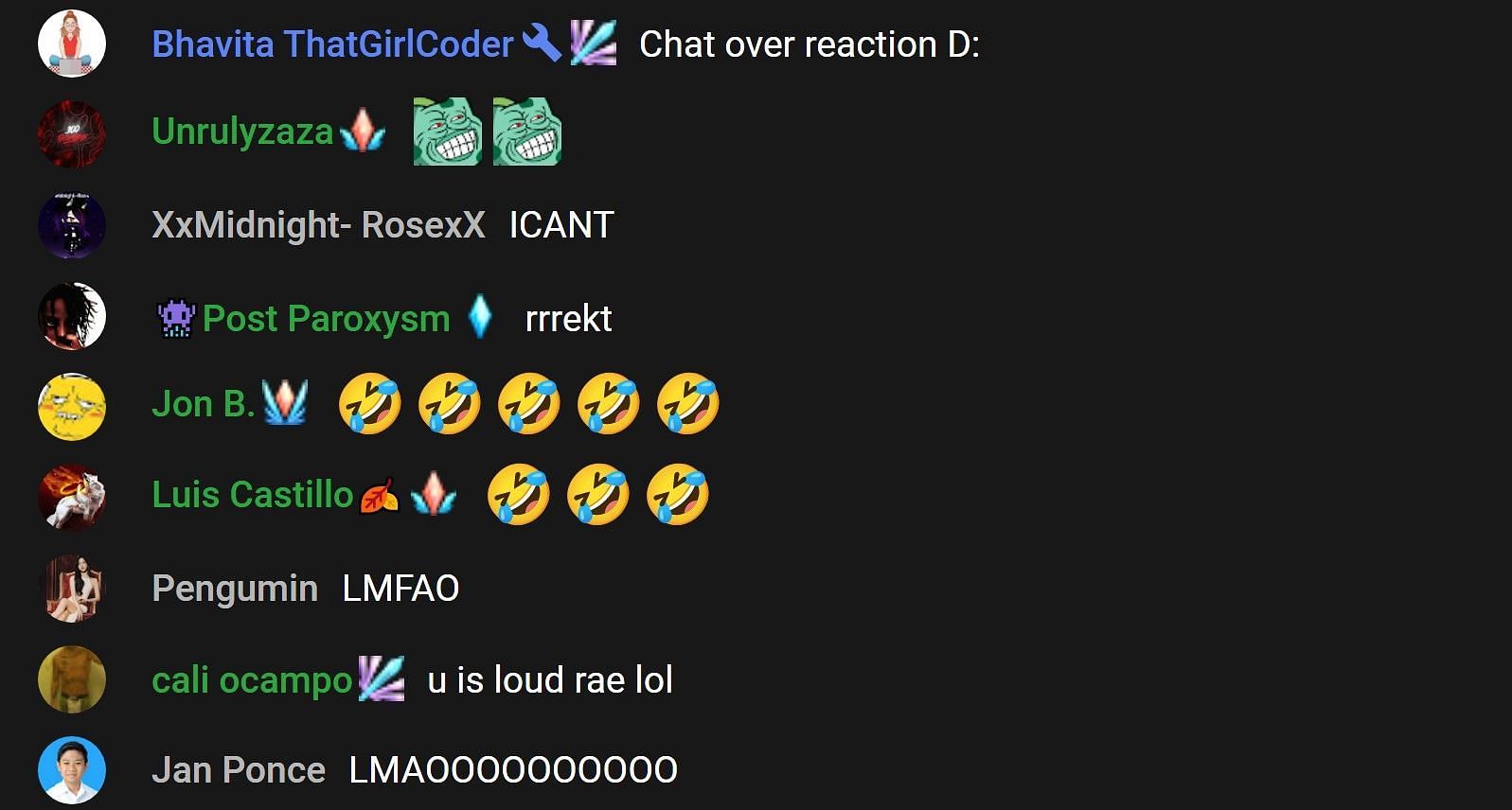 Chat laughing at Rae&#039;s scream (Image via Valkyrae/YouTube)