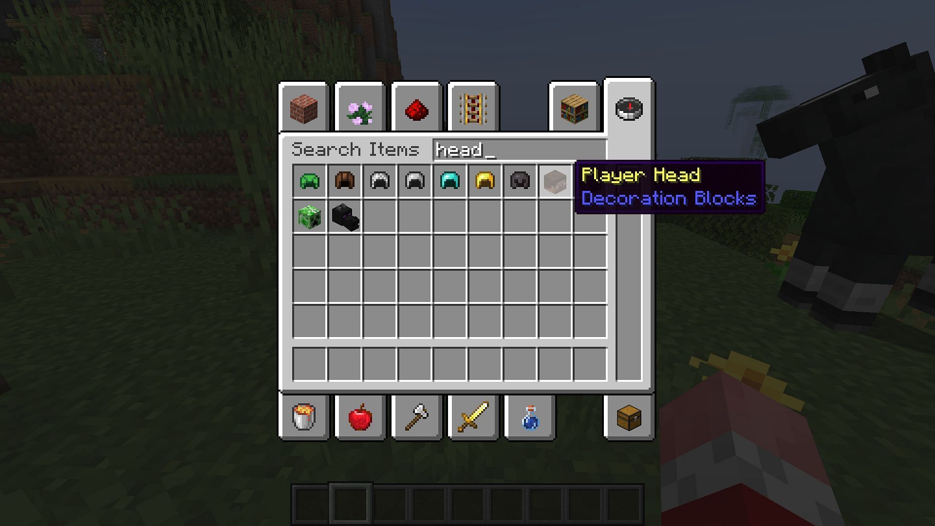 Creative mode inventory has all kinds of heads, including Steve&#039;s (Image via Minecraft 1.19 update)