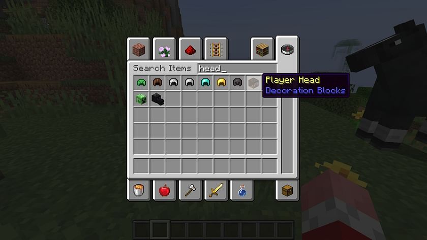 Creative mode inventory has all kinds of heads, including Steve's (Image via Minecraft 1.19 update)