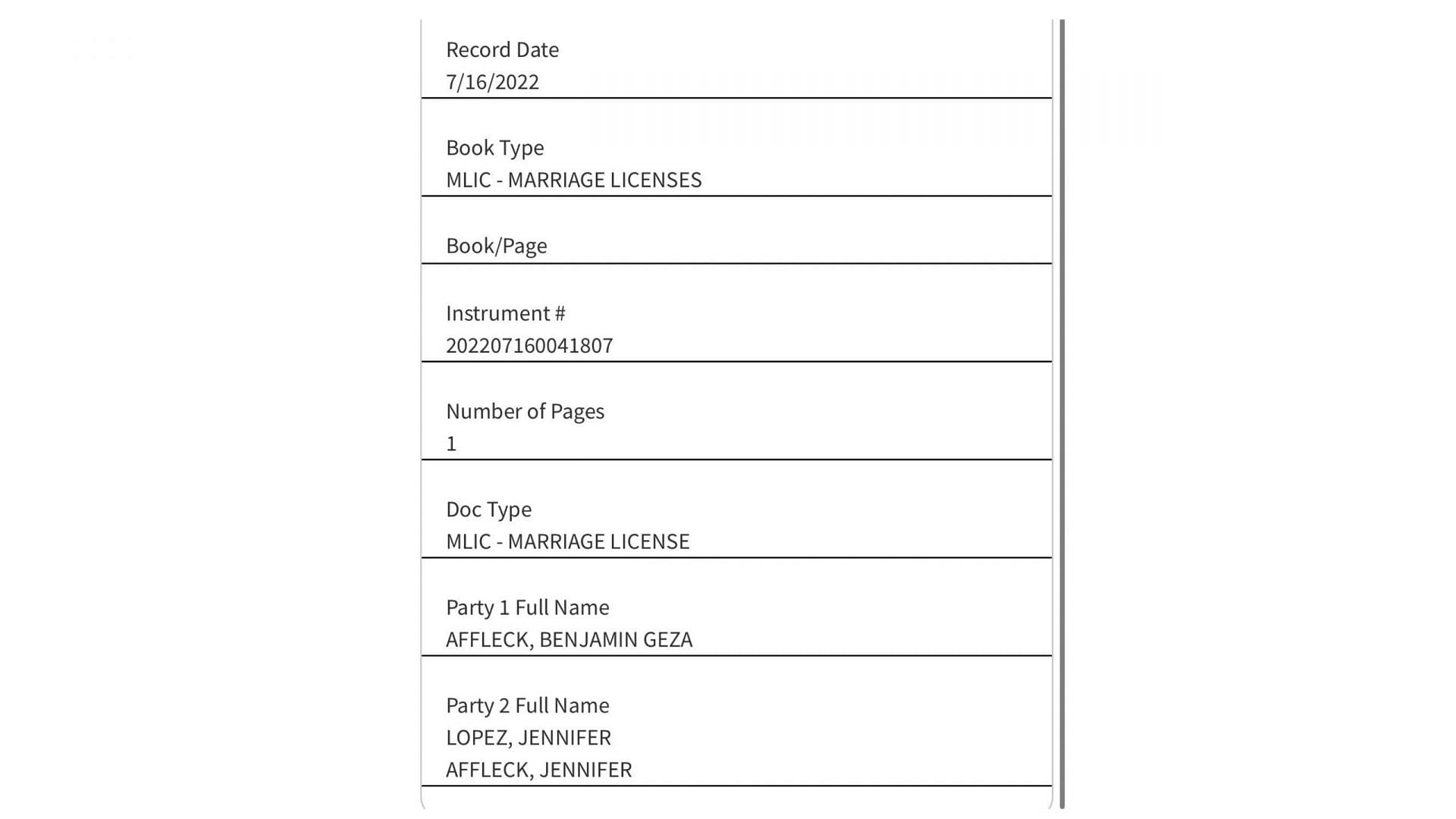Documents regarding Jennifer Lopez adding Affleck to her name (Clark County Clerk&#039;s Office)