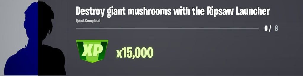 Destroy eight giant mushrooms using the Ripsaw Launcher to earn 15,000 XP in Fortnite (Image via iFireMonkey/Twitter)