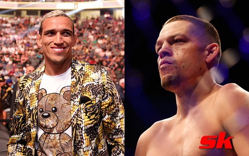 Charles Oliveira among fans (left), Nate Diaz (right)