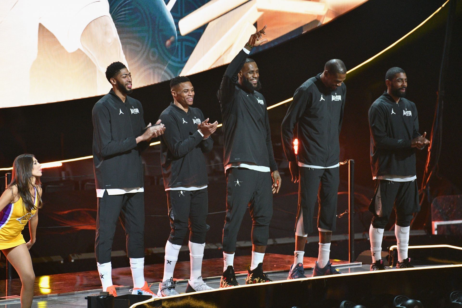 From left to right: Anthony Davis, Russell Westbrook, LeBron James, Kevin Durant and Kyrie Irving