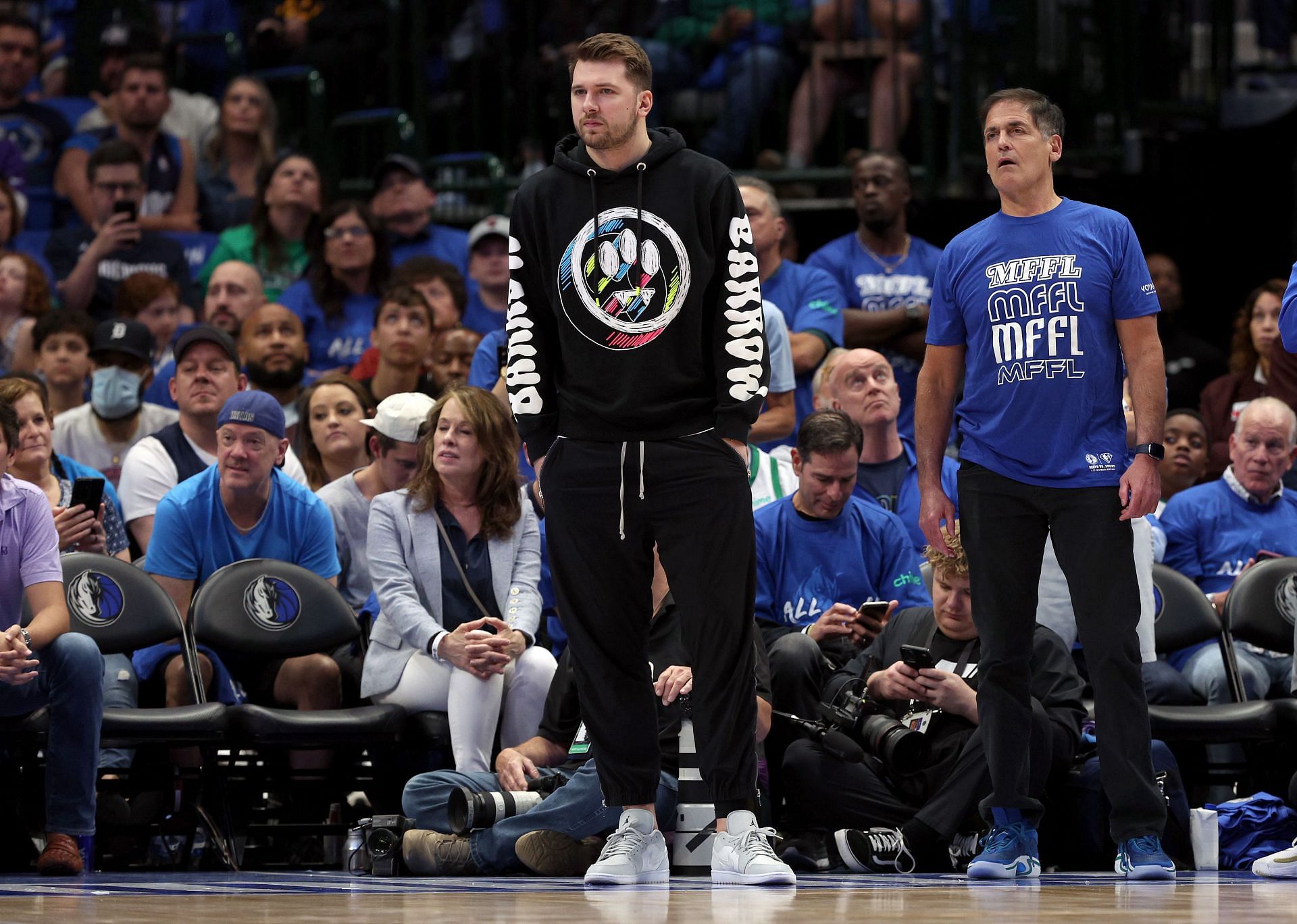 Luka Doncic and Mavericks owner Mark Cuban ar the Utah Jazz v Dallas Mavericks - Game One