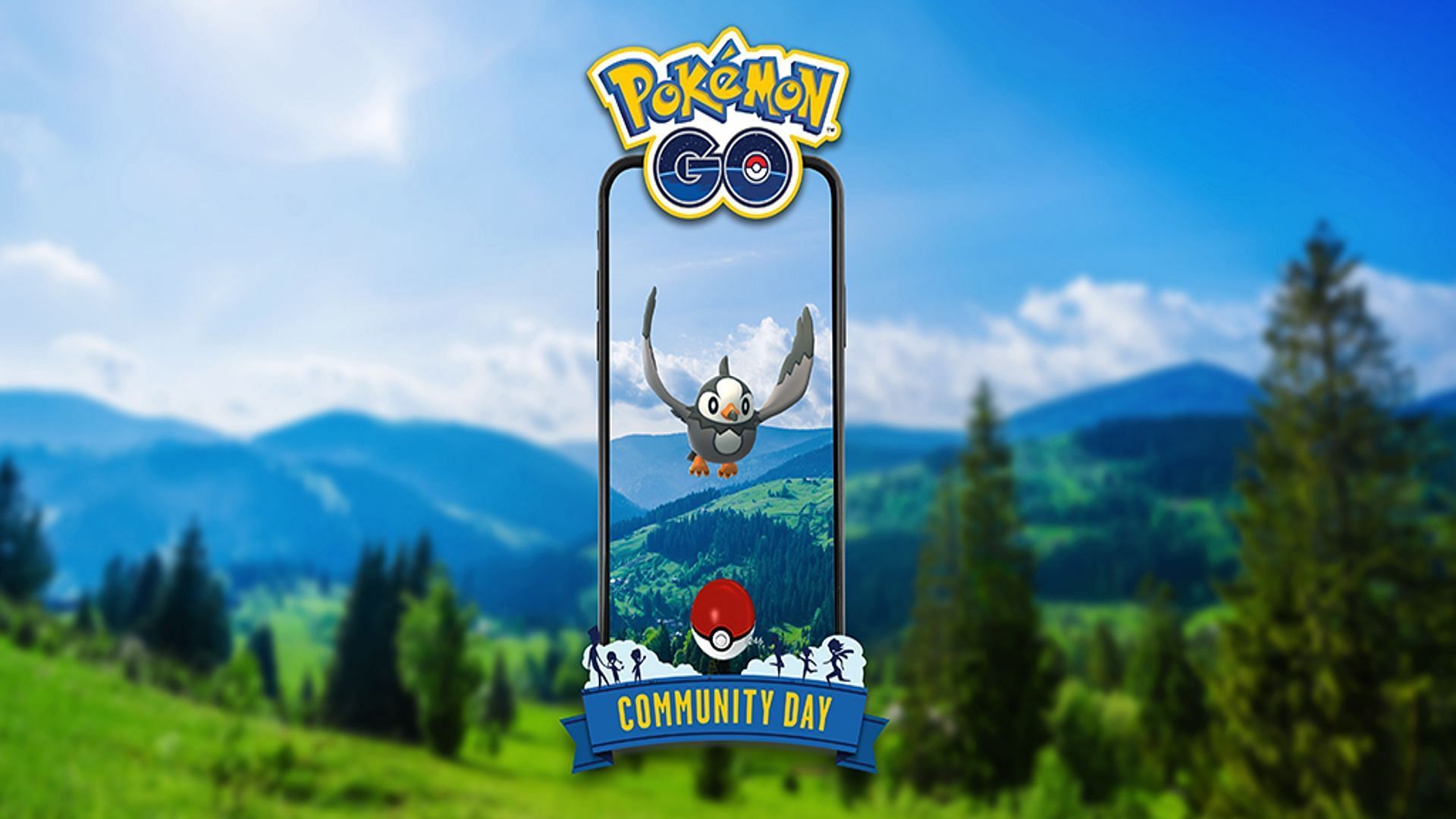 Official imagery for the Starly July 2022 Community Day event in Pokemon GO (Image via Niantic)