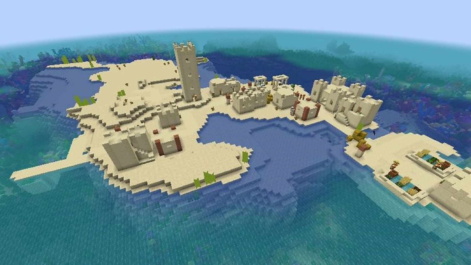 A desert village on an isolated island (Image via Mojang)