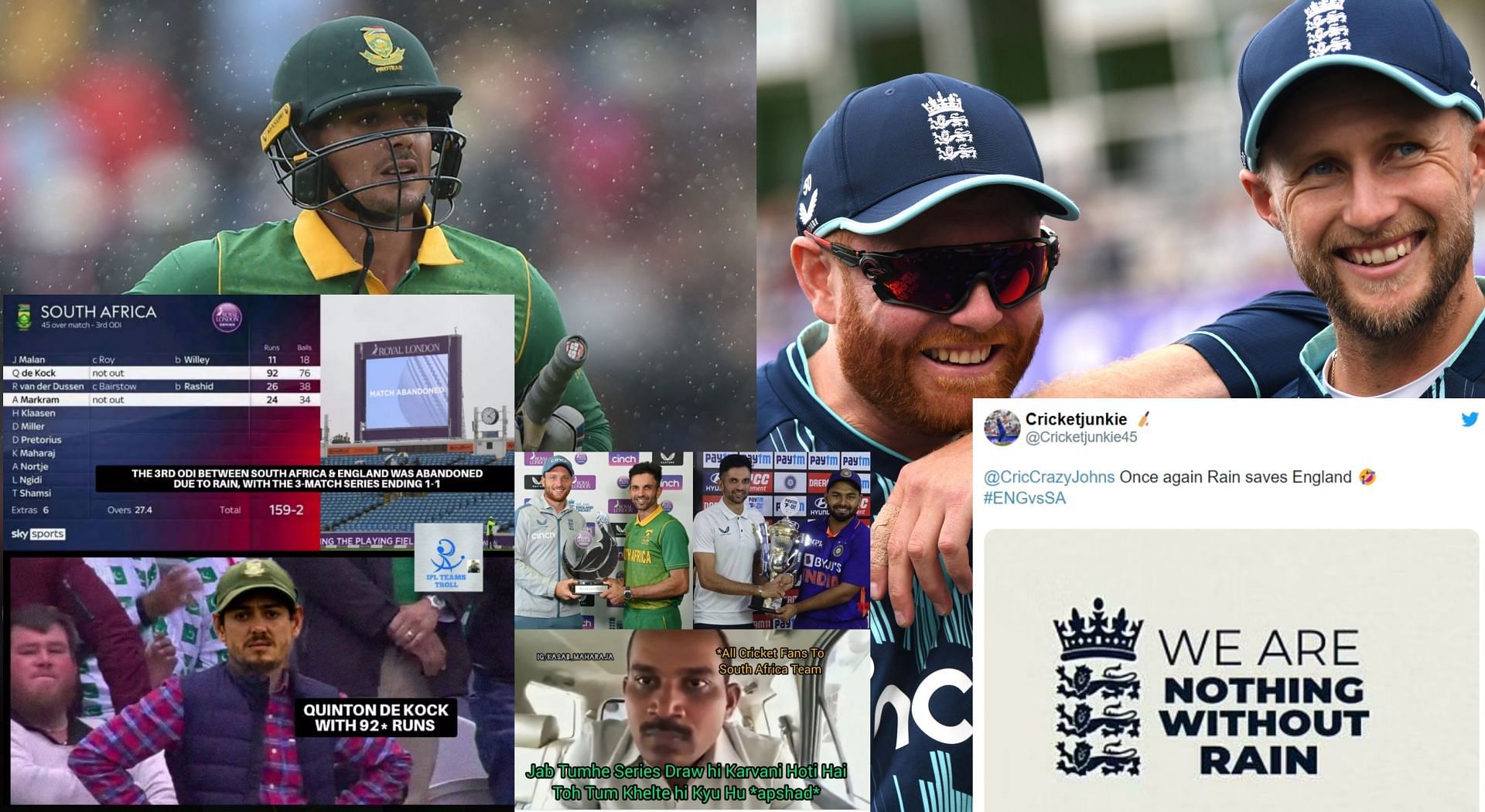 Fans react after rain washed out the third ODI between England and South Africa