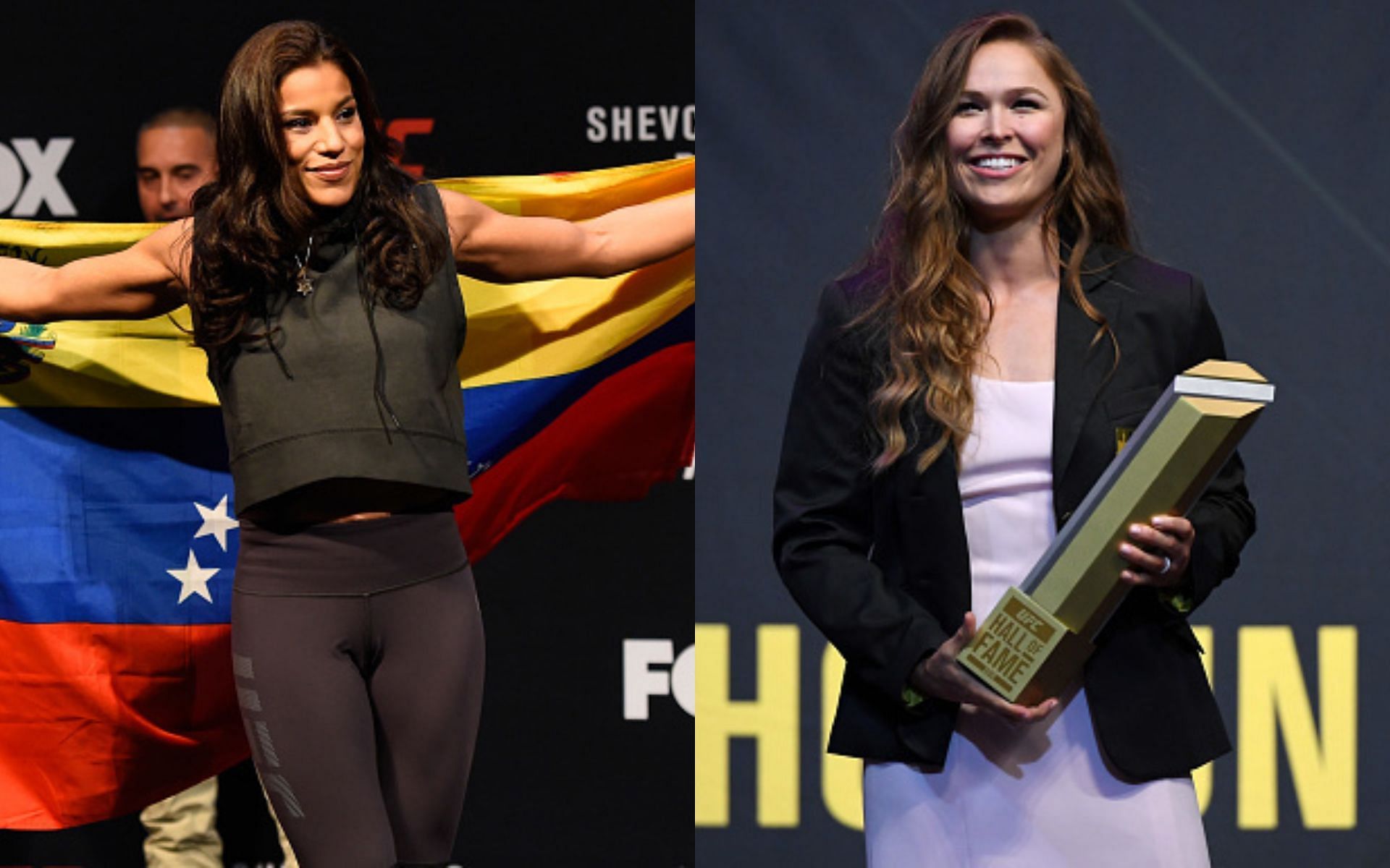 Julianna Pena (left) and Ronda Rousey (right)