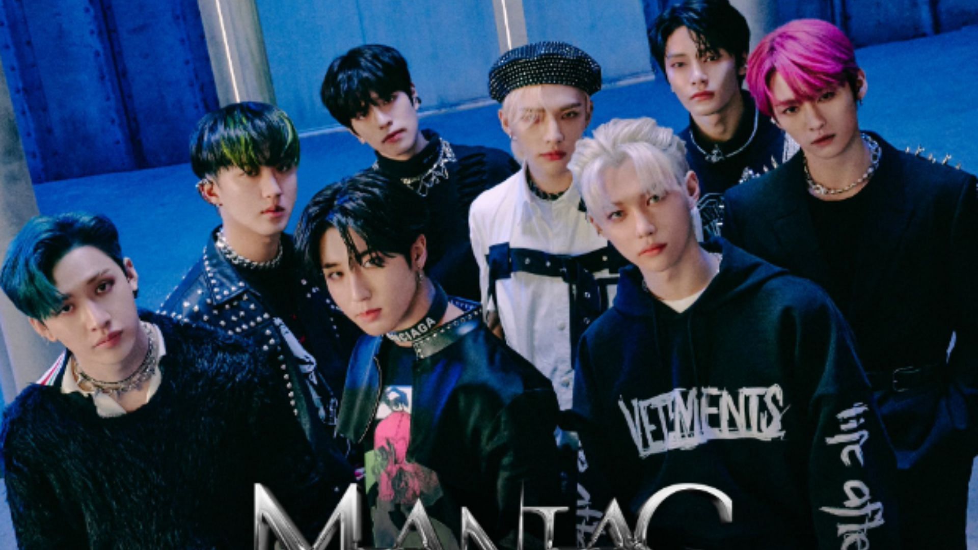 Stray Kids members pose for the concept photo of Maniac (Image via JYP Entertainment)
