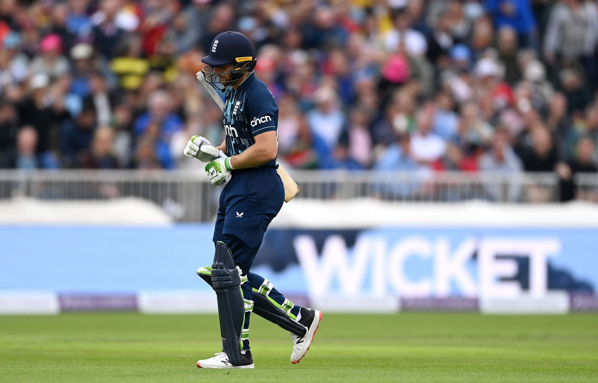Jos Buttler walks away after scoring 19 runs in the second ODI against South Africa. (Credits: Getty)