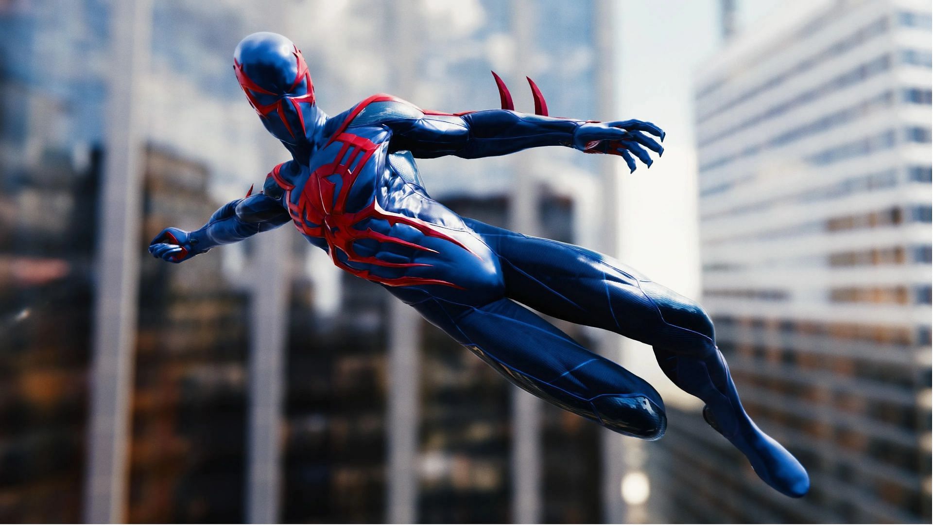 Spidey sports the 2099 suit, a homage to the futuristic age of the Marvel Universe (Image via Insomniac Games)