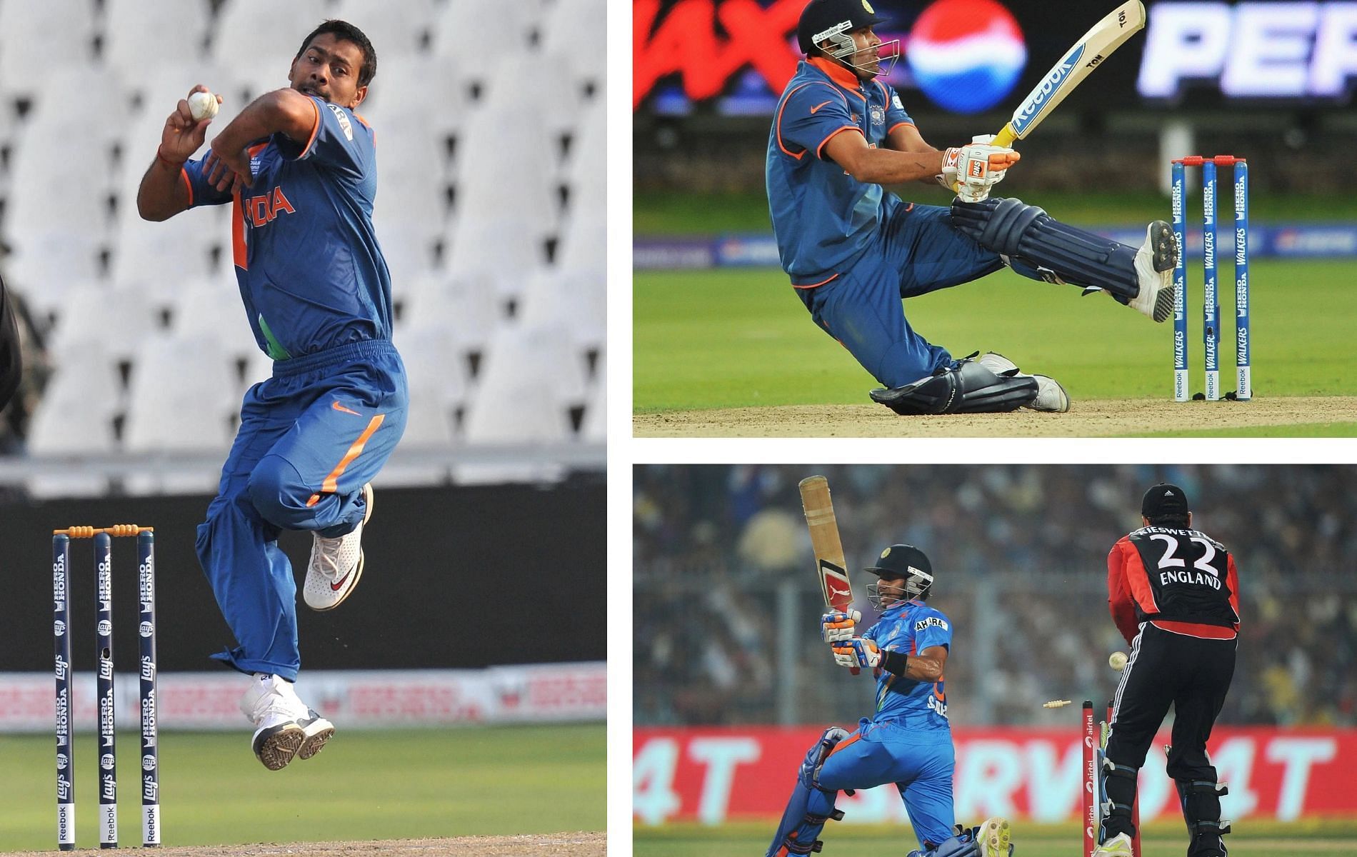 (Left) Praveen Kumar; (Right) Yusuf Pathan and (top) Manoj Tiwary. Pics: Getty Images