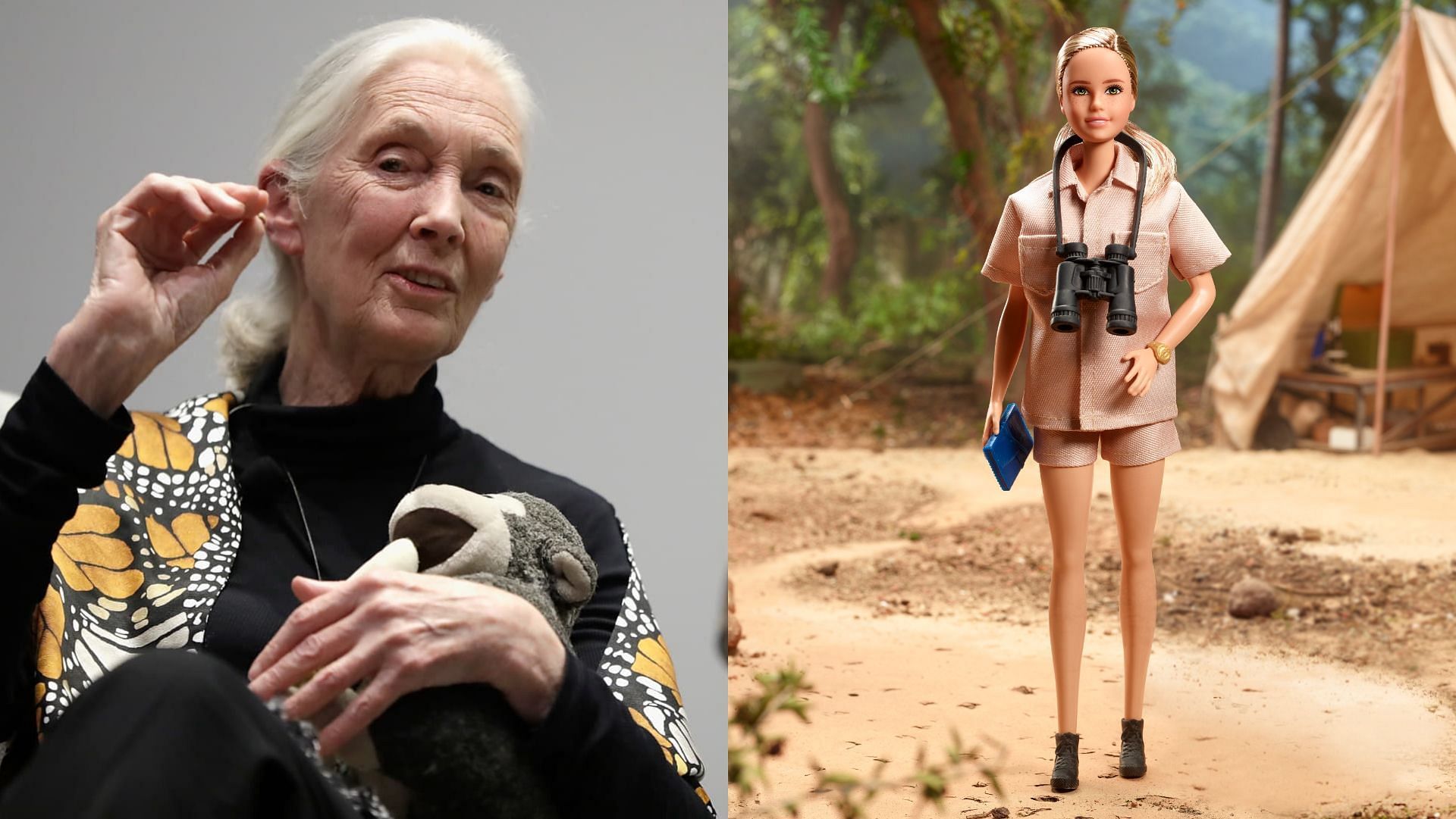 Jane Goodall has inspired Mattel&#039;s new Barbie doll which will be available on the creator&#039;s website. (Image via John Lamparski/Getty, @Barbie/Twitter)