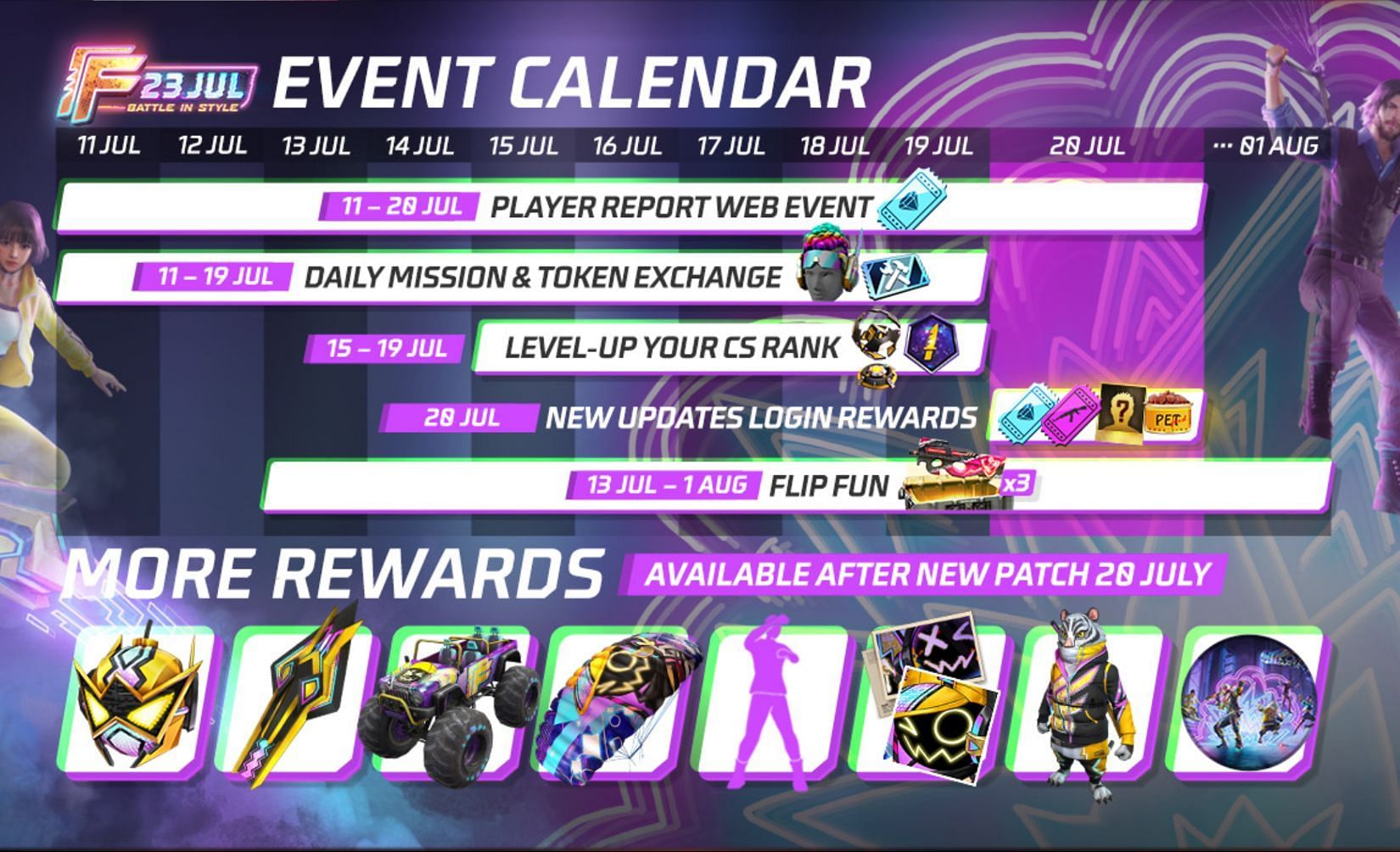 The Battle in Style calendar provides a list of the event (Image via Garena)