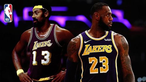 LA Lakers legend Wilt Chamberlain, left, and forward LeBron James