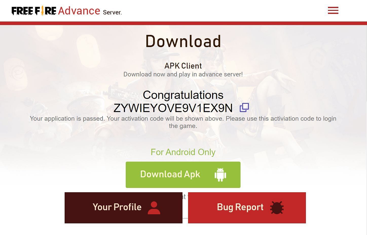 Press Download APK to start the download process (Image via Garena)