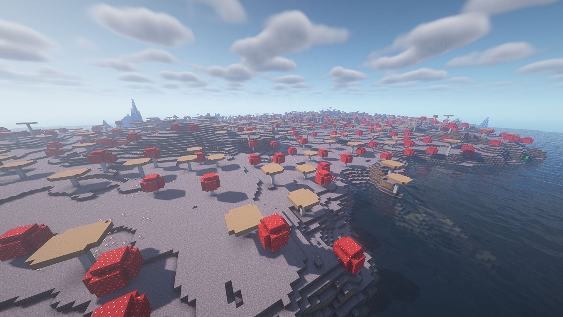 Mushroom fields make for peaceful building locations (Image via Mojang)