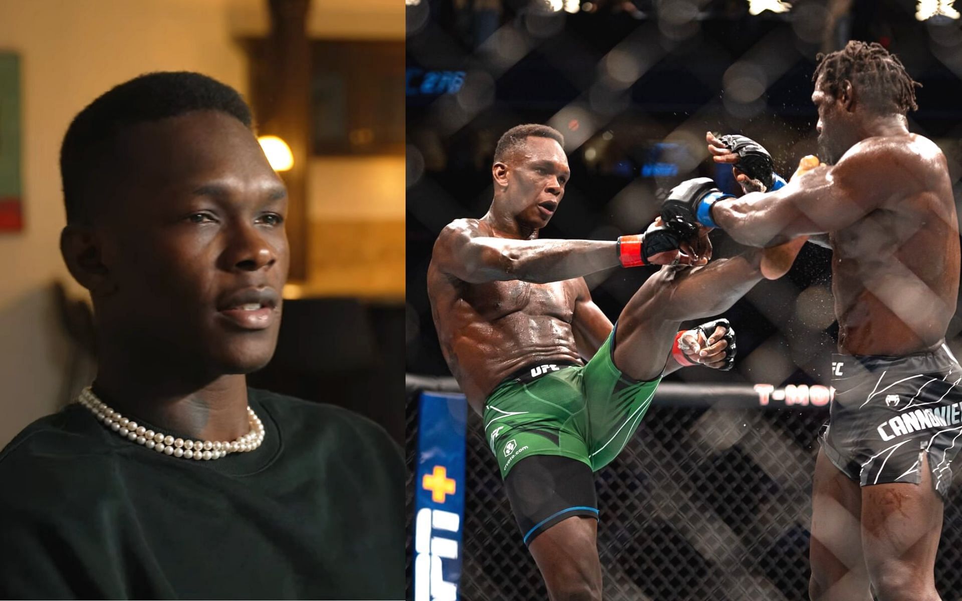 Israel Adesanya (left), Israel Adesanya vs. Jared Cannonier (right) [Images courtesy: @ufc via Instagram, @FREESTYLEBENDER via YouTube]