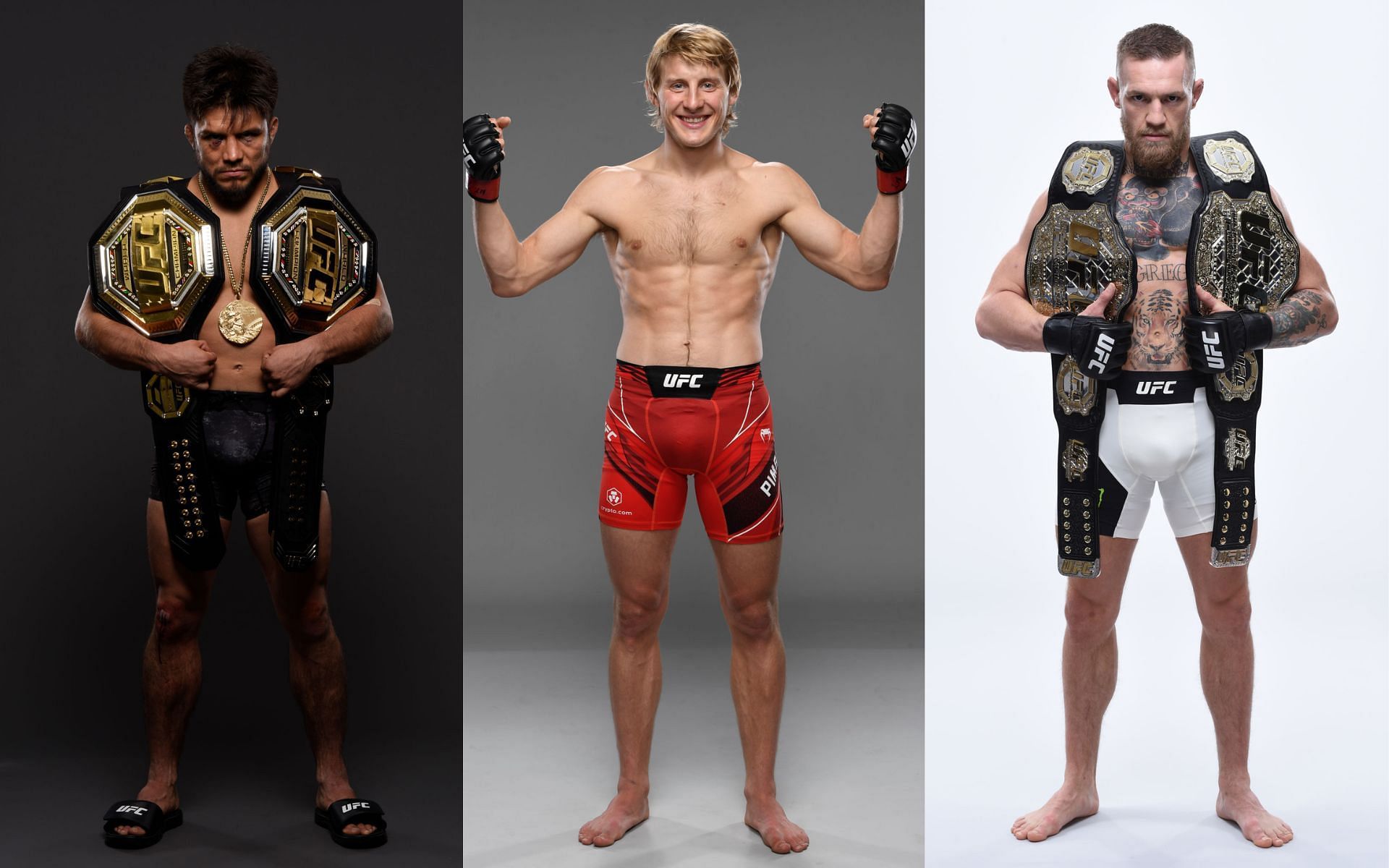 From left to right: Henry Cejudo, Paddy Pimblett, Conor McGregor