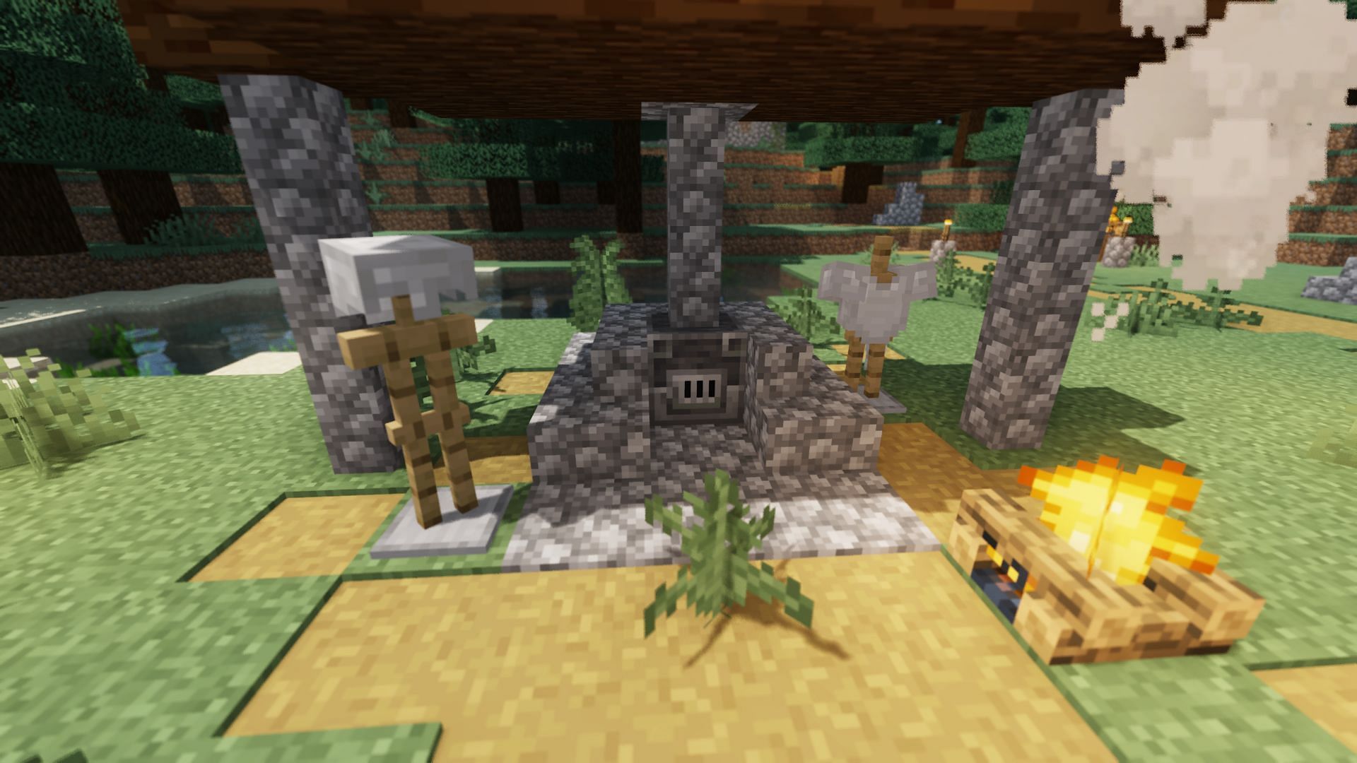 The naturally generated armor stands found in taiga villages (Image via Minecraft)