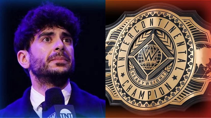 Tony Khan (left) and WWE Intercontinental Championship (right).