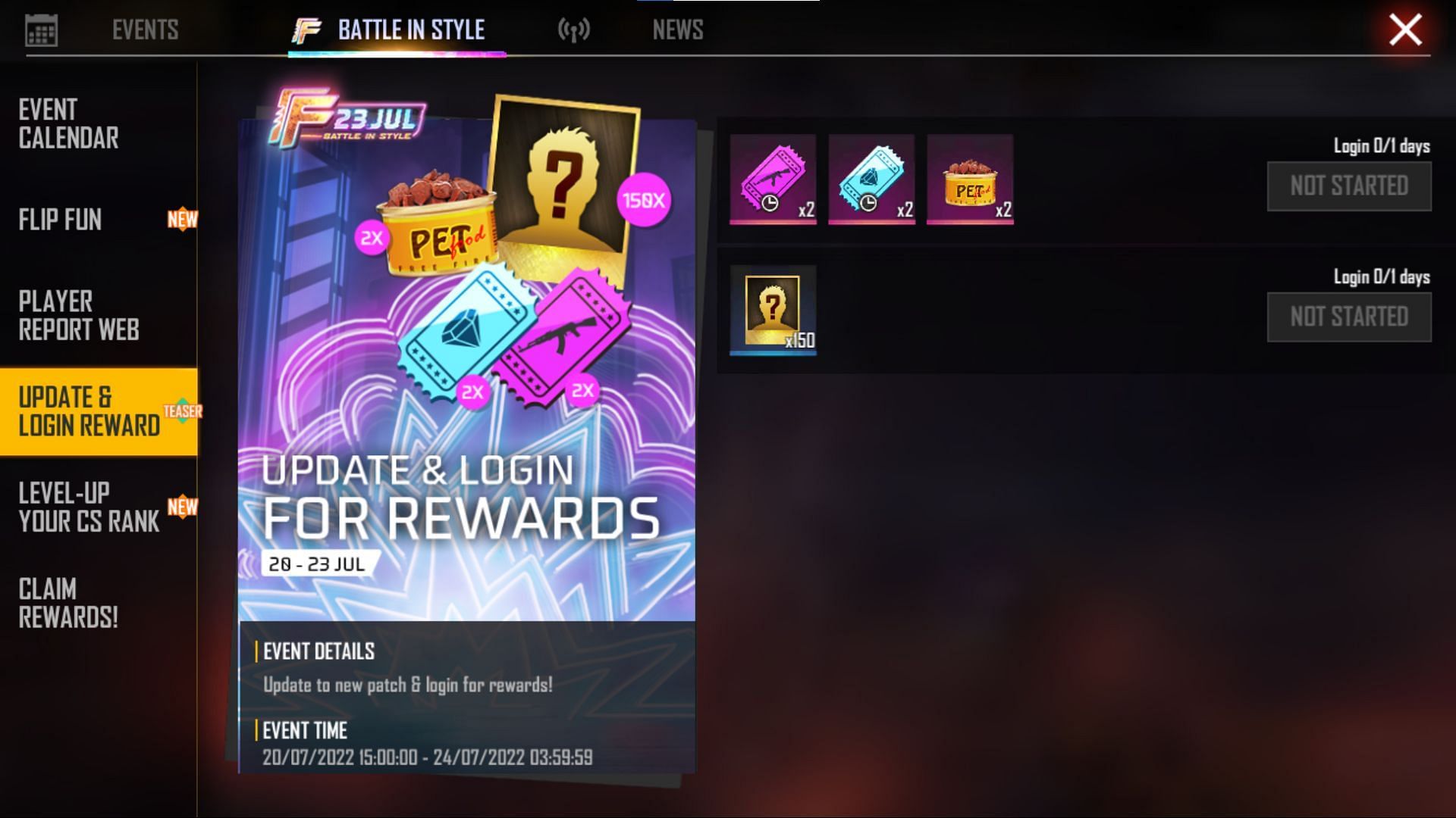 Click the claim button to get the rewards (Image via Garena)